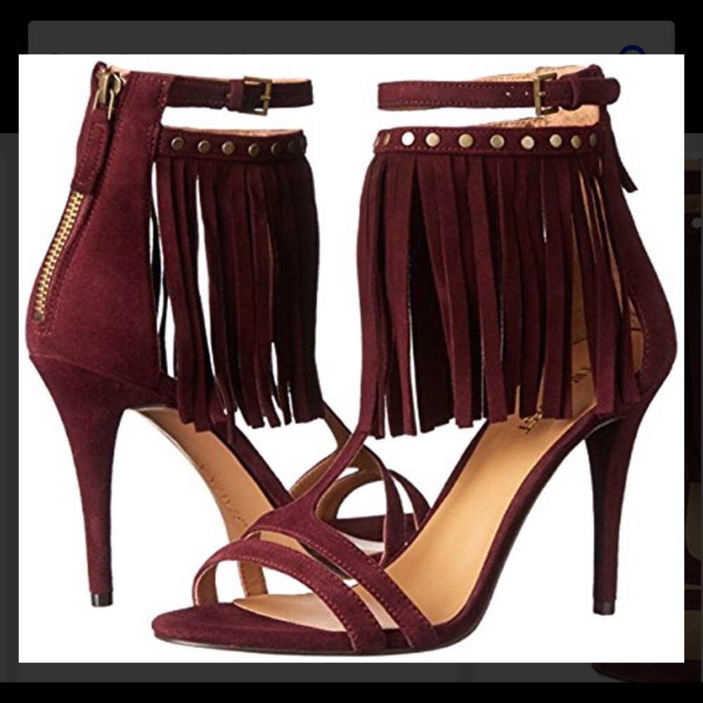 Nine West Don’t Dare Fringe Heeled Sandal in Red